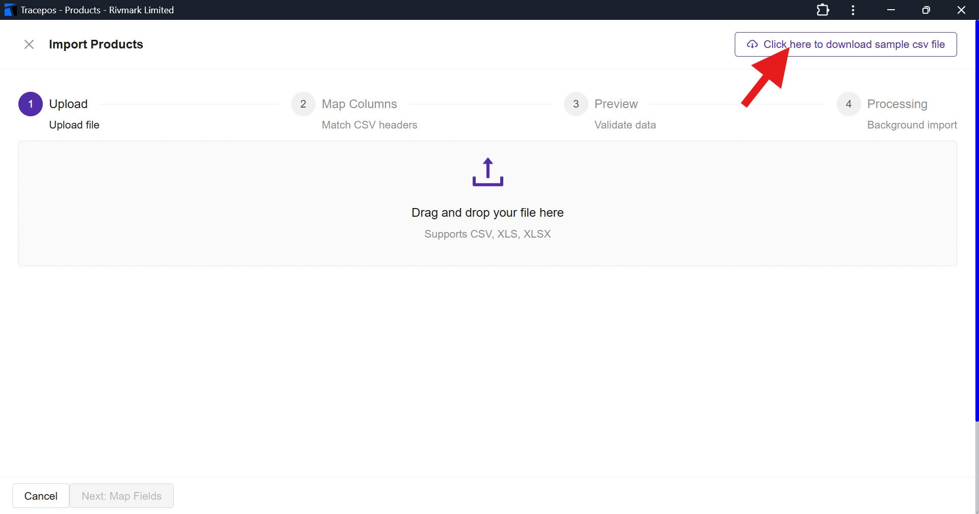 Download sample CSV file link