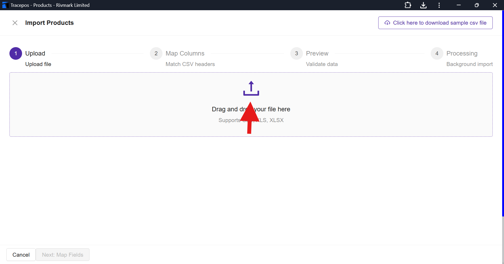 Drag and drop file upload screen