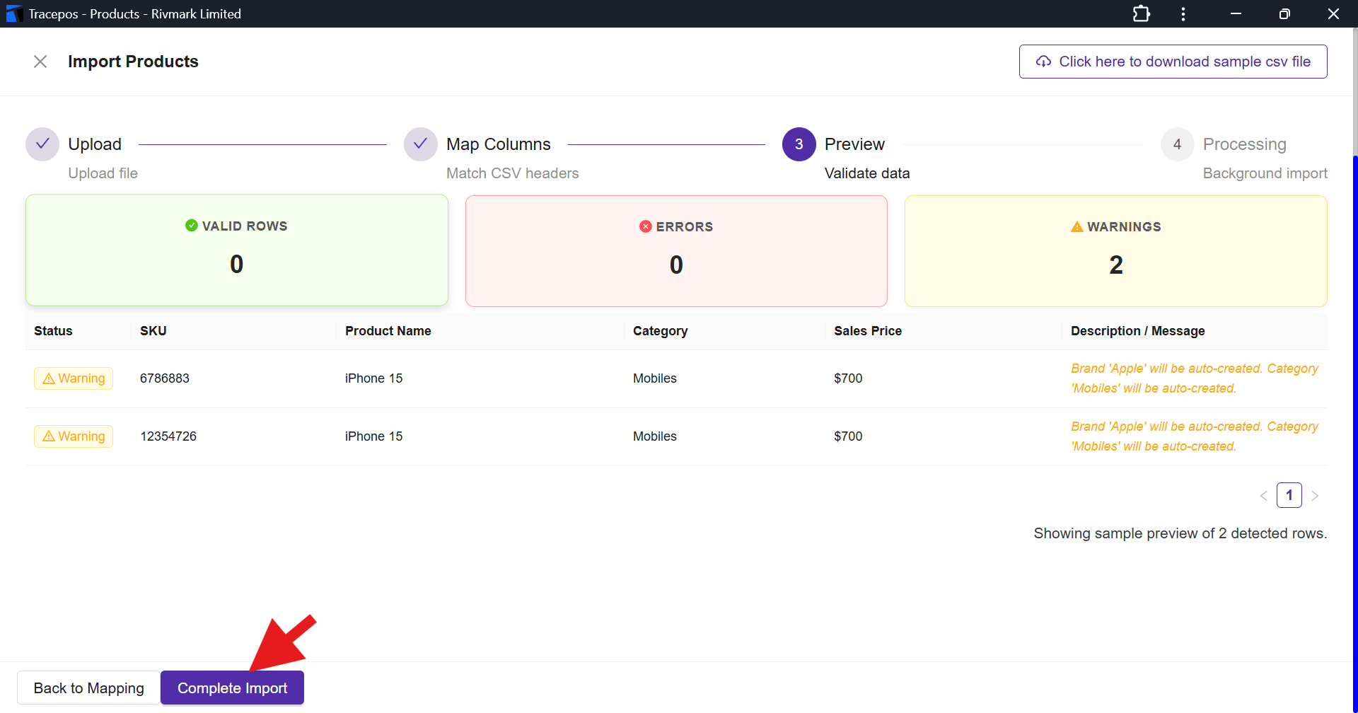 Data validation preview dashboard