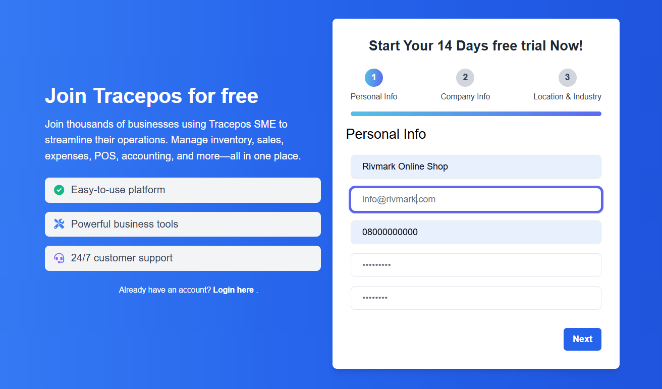 Tracepos setup process